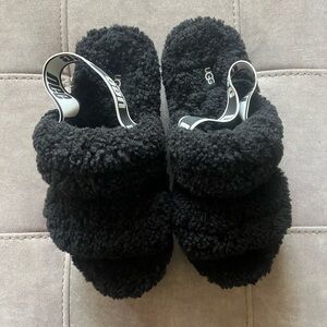 UGG Women's Black Fuzzy Slippers